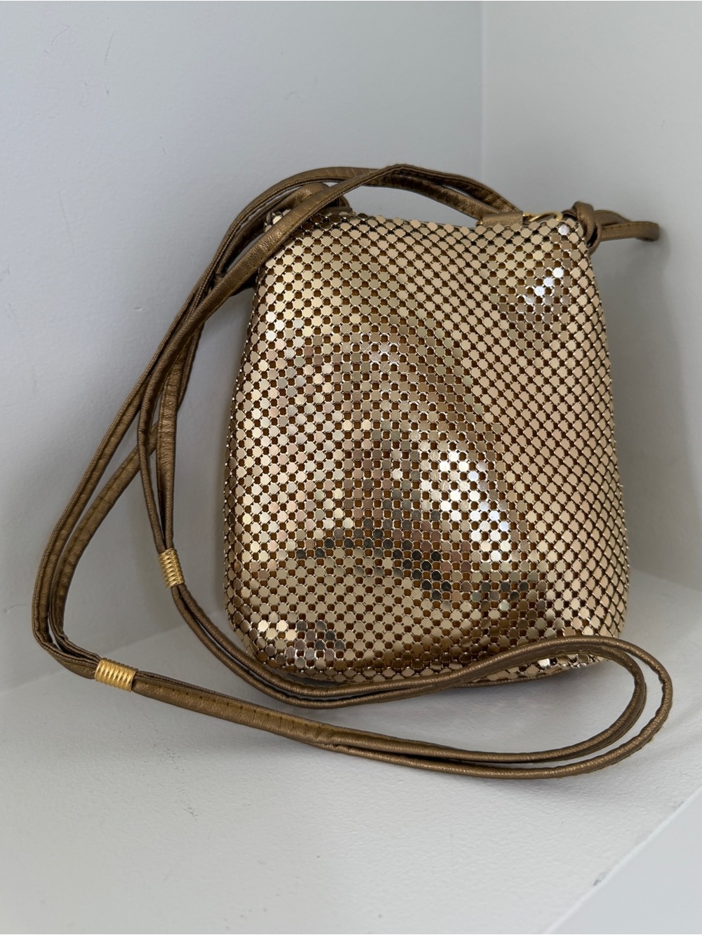 Y & S Evening Bag Gold Tone Mesh Double Strap Mini Bag Sparkle Cocktail Party